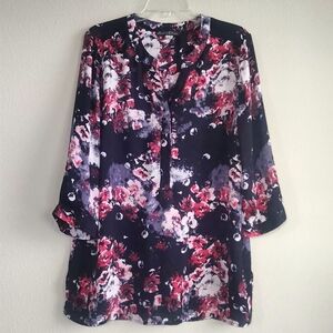 Rose & Olive size 1x flowy button down shirt with floral pattern